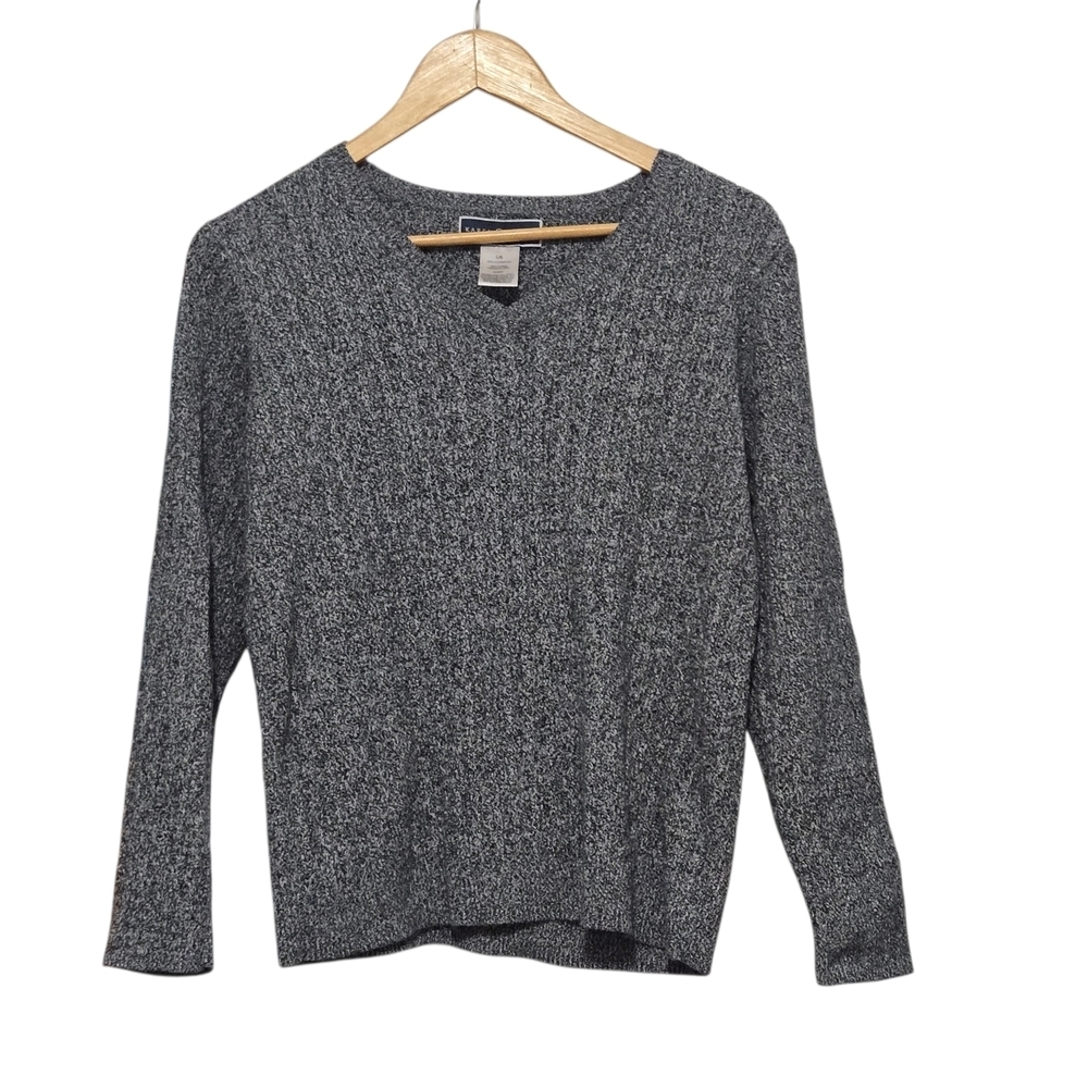 Karen Scott  Gray Marled Knit V-Neck  Sweater Women Size Large